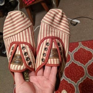 Toms red and white striped shoes